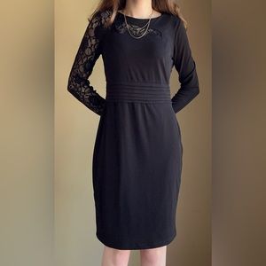 Black Pencil Dress w/ Lace Appliqués
